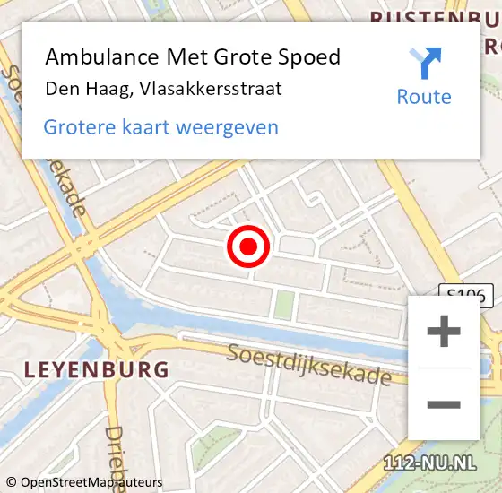 Locatie op kaart van de 112 melding: Ambulance Met Grote Spoed Naar Den Haag, Vlasakkersstraat op 27 september 2023 22:58