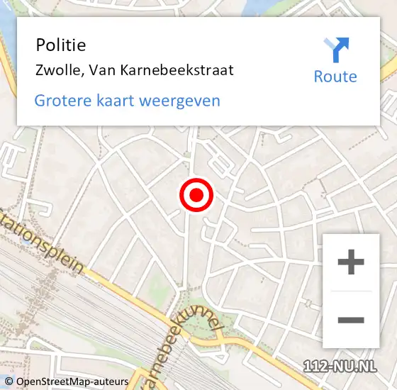 Locatie op kaart van de 112 melding: Politie Zwolle, Van Karnebeekstraat op 27 september 2023 23:18