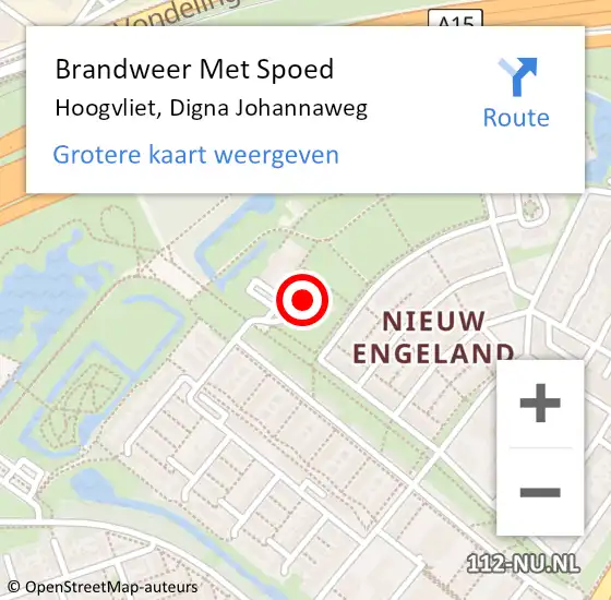 Locatie op kaart van de 112 melding: Brandweer Met Spoed Naar Hoogvliet, Digna Johannaweg op 27 september 2023 23:27