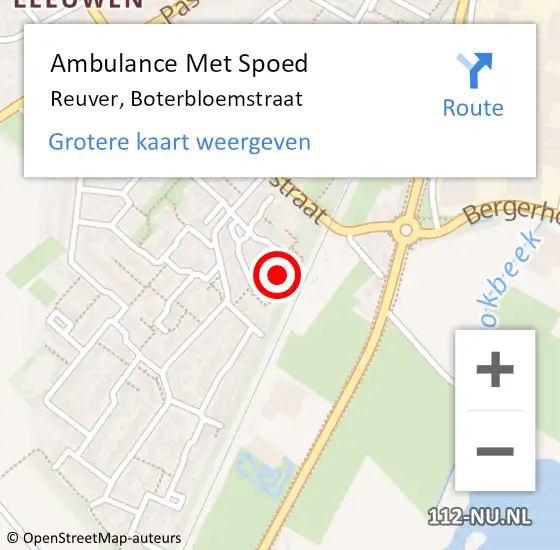 Locatie op kaart van de 112 melding: Ambulance Met Spoed Naar Reuver, Boterbloemstraat op 27 september 2023 23:30