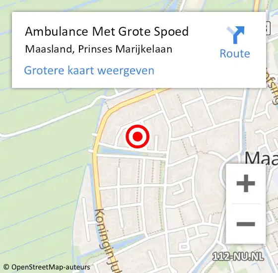 Locatie op kaart van de 112 melding: Ambulance Met Grote Spoed Naar Maasland, Prinses Marijkelaan op 27 september 2023 23:36