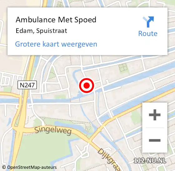 Locatie op kaart van de 112 melding: Ambulance Met Spoed Naar Edam, Spuistraat op 27 september 2023 23:44