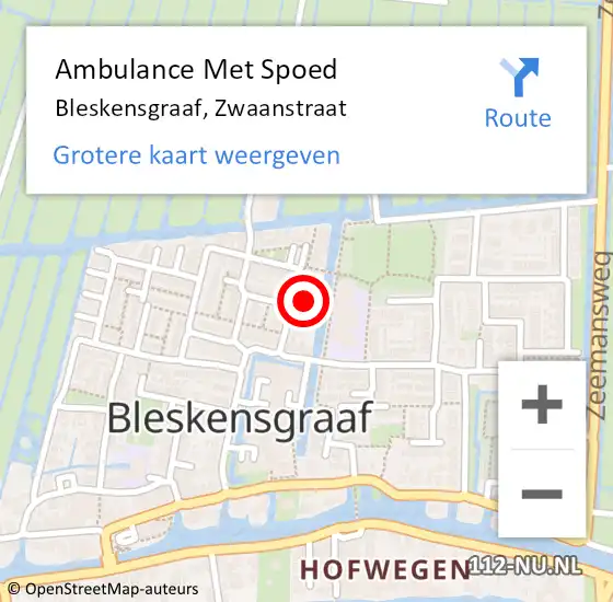 Locatie op kaart van de 112 melding: Ambulance Met Spoed Naar Bleskensgraaf, Zwaanstraat op 27 september 2023 23:50
