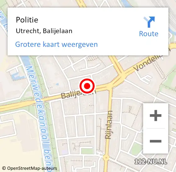 Locatie op kaart van de 112 melding: Politie Utrecht, Balijelaan op 27 september 2023 23:51
