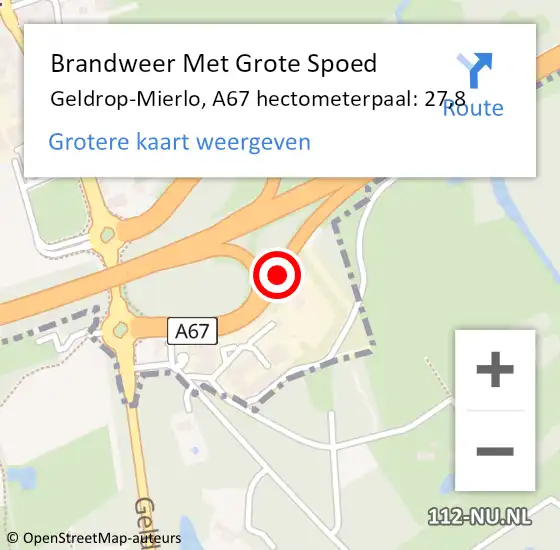 Locatie op kaart van de 112 melding: Brandweer Met Grote Spoed Naar Geldrop-Mierlo, A67 hectometerpaal: 27,8 op 28 september 2023 02:00
