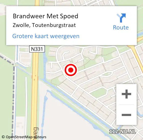 Locatie op kaart van de 112 melding: Brandweer Met Spoed Naar Zwolle, Toutenburgstraat op 28 september 2023 04:55