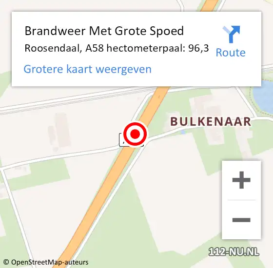 Locatie op kaart van de 112 melding: Brandweer Met Grote Spoed Naar Roosendaal, A58 hectometerpaal: 96,3 op 28 september 2023 06:21