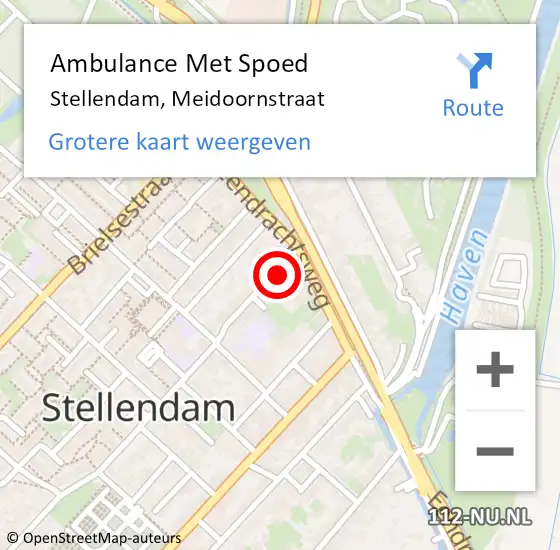 Locatie op kaart van de 112 melding: Ambulance Met Spoed Naar Stellendam, Meidoornstraat op 28 september 2023 06:28