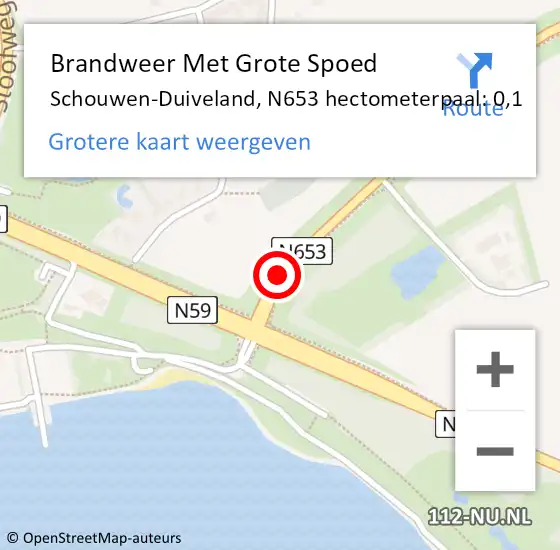 Locatie op kaart van de 112 melding: Brandweer Met Grote Spoed Naar Schouwen-Duiveland, N653 hectometerpaal: 0,1 op 28 september 2023 06:47