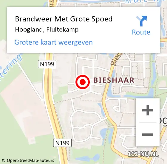 Locatie op kaart van de 112 melding: Brandweer Met Grote Spoed Naar Hoogland, Fluitekamp op 28 september 2023 08:20