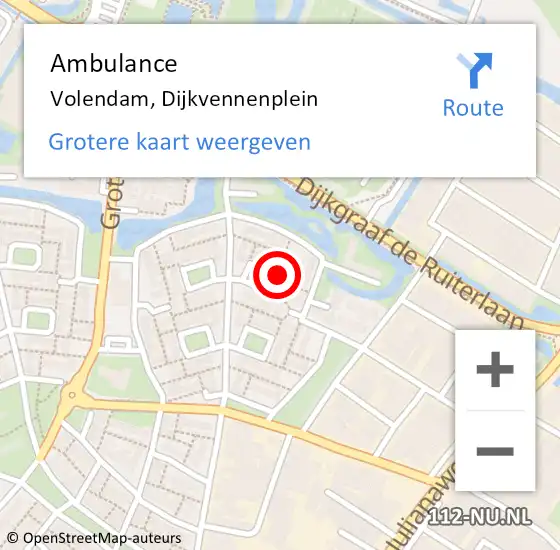 Locatie op kaart van de 112 melding: Ambulance Volendam, Dijkvennenplein op 28 september 2023 08:44