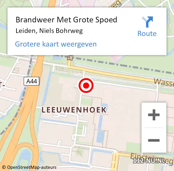 Locatie op kaart van de 112 melding: Brandweer Met Grote Spoed Naar Leiden, Niels Bohrweg op 28 september 2023 09:19