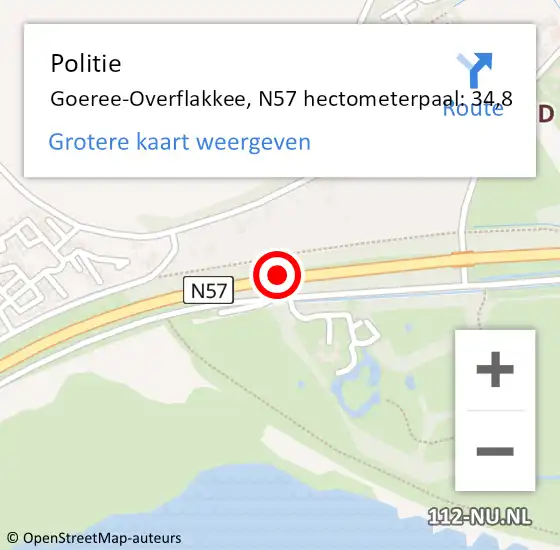 Locatie op kaart van de 112 melding: Politie Goeree-Overflakkee, N57 hectometerpaal: 34,8 op 28 september 2023 09:37
