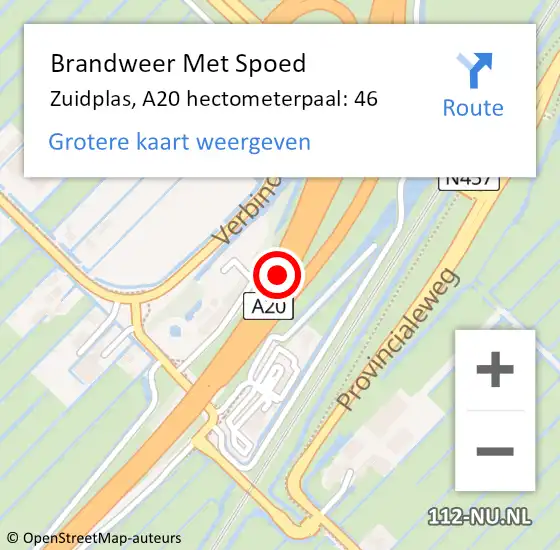 Locatie op kaart van de 112 melding: Brandweer Met Spoed Naar Zuidplas, A20 hectometerpaal: 46 op 28 september 2023 09:46