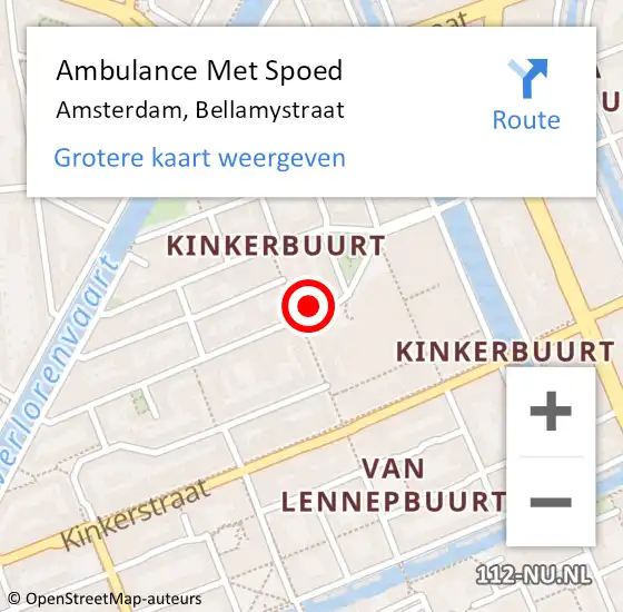 Locatie op kaart van de 112 melding: Ambulance Met Spoed Naar Amsterdam, Bellamystraat op 28 september 2023 10:26