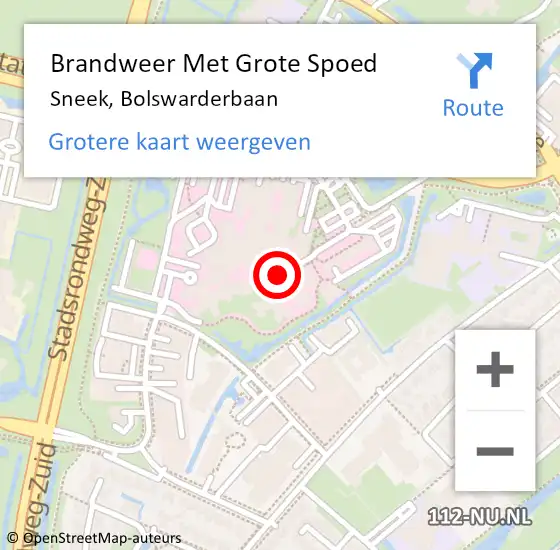 Locatie op kaart van de 112 melding: Brandweer Met Grote Spoed Naar Sneek, Bolswarderbaan op 28 september 2023 10:52