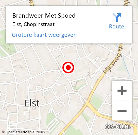 Locatie op kaart van de 112 melding: Brandweer Met Spoed Naar Elst, Chopinstraat op 28 september 2023 11:13