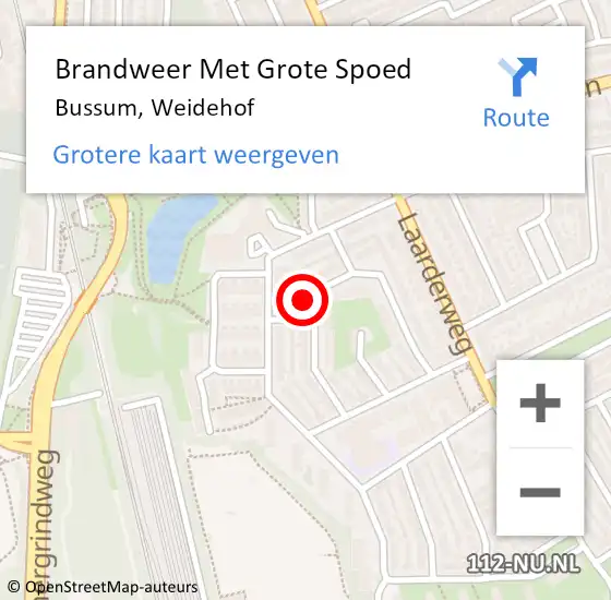 Locatie op kaart van de 112 melding: Brandweer Met Grote Spoed Naar Bussum, Weidehof op 28 september 2023 11:38