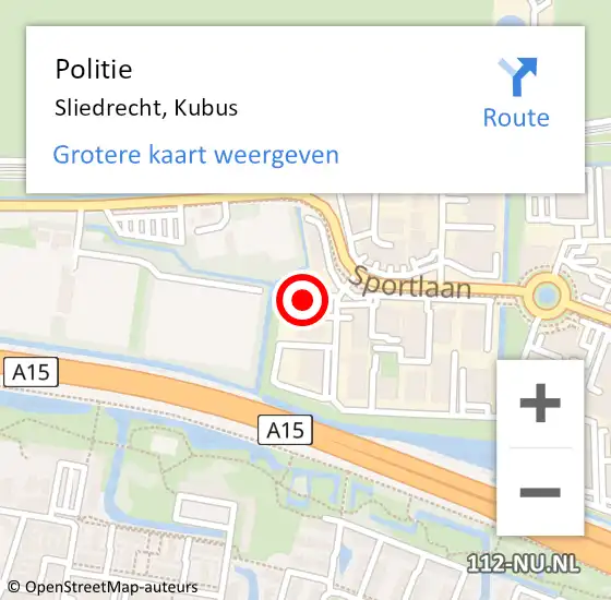 Locatie op kaart van de 112 melding: Politie Sliedrecht, Kubus op 28 september 2023 11:48