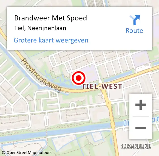 Locatie op kaart van de 112 melding: Brandweer Met Spoed Naar Tiel, Neerijnenlaan op 28 september 2023 12:04