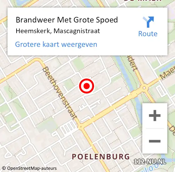 Locatie op kaart van de 112 melding: Brandweer Met Grote Spoed Naar Heemskerk, Mascagnistraat op 28 september 2023 12:15