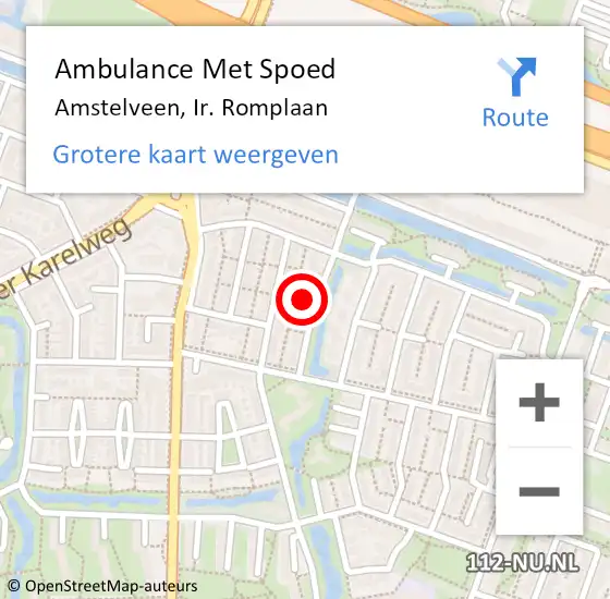 Locatie op kaart van de 112 melding: Ambulance Met Spoed Naar Amstelveen, Ir. Romplaan op 28 september 2023 12:15