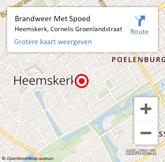 Locatie op kaart van de 112 melding: Brandweer Met Spoed Naar Heemskerk, Cornelis Groenlandstraat op 28 september 2023 12:20