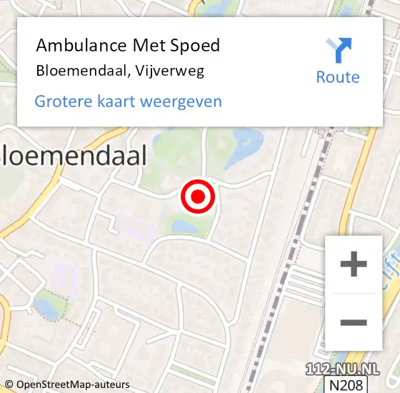 Locatie op kaart van de 112 melding: Ambulance Met Spoed Naar Bloemendaal, Vijverweg op 28 september 2023 12:22