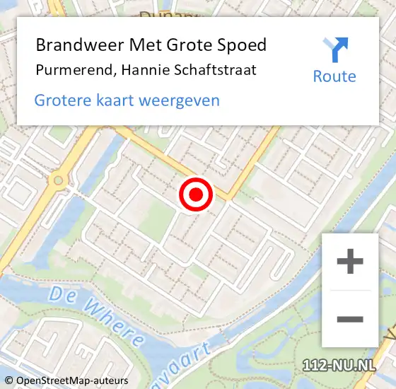 Locatie op kaart van de 112 melding: Brandweer Met Grote Spoed Naar Purmerend, Hannie Schaftstraat op 28 september 2023 12:34