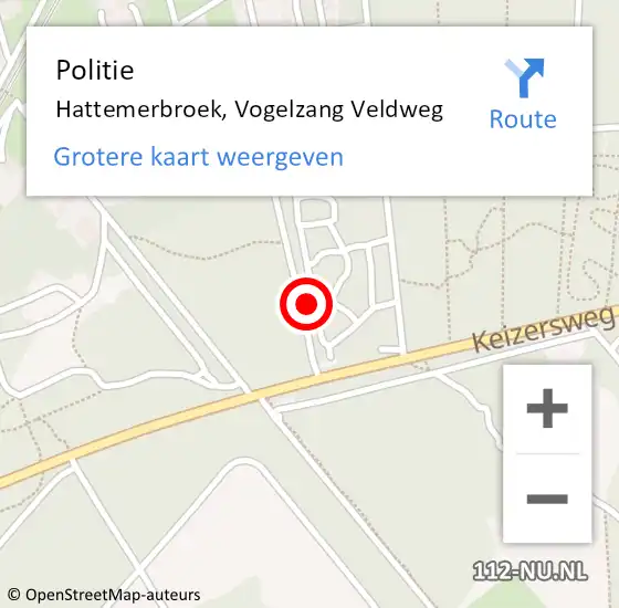Locatie op kaart van de 112 melding: Politie Hattemerbroek, Vogelzang Veldweg op 28 september 2023 13:01