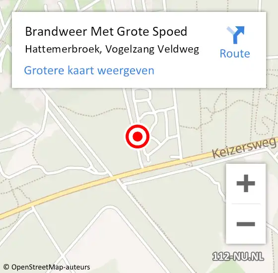 Locatie op kaart van de 112 melding: Brandweer Met Grote Spoed Naar Hattemerbroek, Vogelzang Veldweg op 28 september 2023 13:02