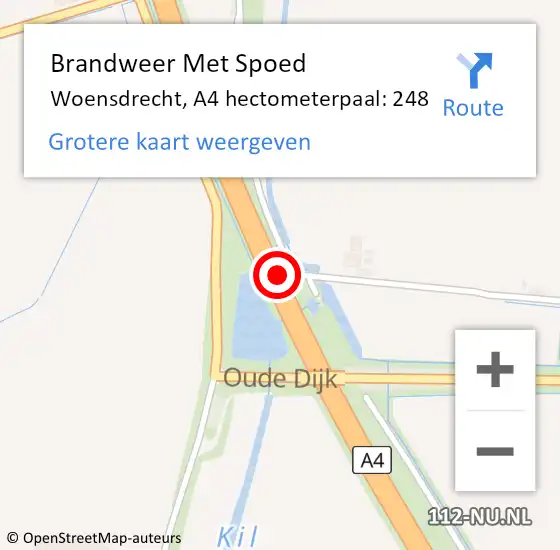 Locatie op kaart van de 112 melding: Brandweer Met Spoed Naar Woensdrecht, A4 hectometerpaal: 248 op 28 september 2023 13:08