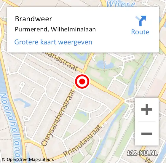 Locatie op kaart van de 112 melding: Brandweer Purmerend, Wilhelminalaan op 28 september 2023 13:33