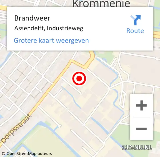 Locatie op kaart van de 112 melding: Brandweer Assendelft, Industrieweg op 28 september 2023 13:35