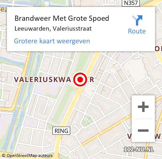 Locatie op kaart van de 112 melding: Brandweer Met Grote Spoed Naar Leeuwarden, Valeriusstraat op 28 september 2023 13:37