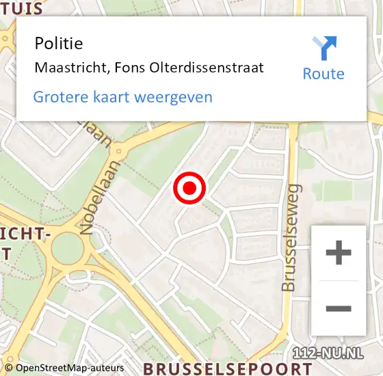 Locatie op kaart van de 112 melding: Politie Maastricht, Fons Olterdissenstraat op 28 september 2023 14:45