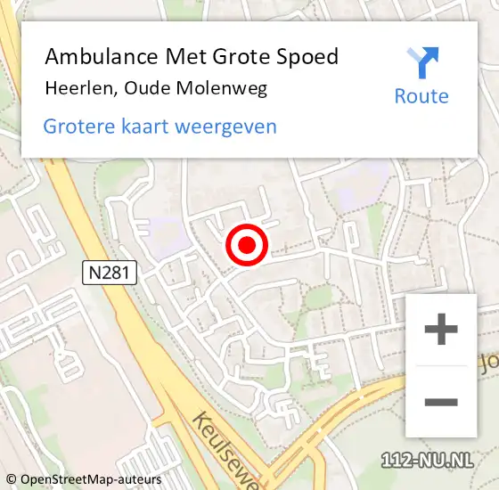 Locatie op kaart van de 112 melding: Ambulance Met Grote Spoed Naar Heerlen, Oude Molenweg op 28 september 2023 14:46