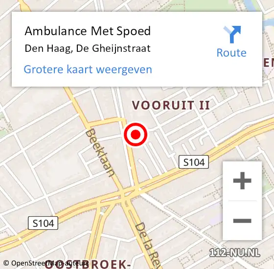Locatie op kaart van de 112 melding: Ambulance Met Spoed Naar Den Haag, De Gheijnstraat op 28 september 2023 14:51