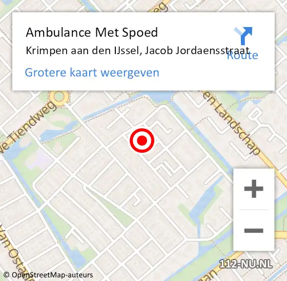 Locatie op kaart van de 112 melding: Ambulance Met Spoed Naar Krimpen aan den IJssel, Jacob Jordaensstraat op 28 september 2023 15:24