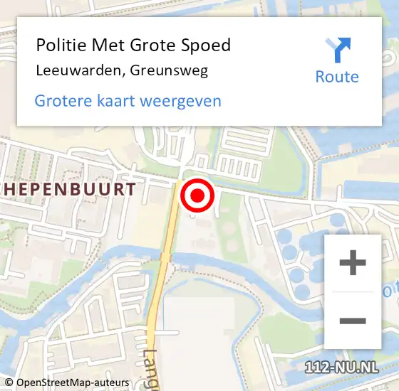 Locatie op kaart van de 112 melding: Politie Met Grote Spoed Naar Leeuwarden, Greunsweg op 28 september 2023 16:00