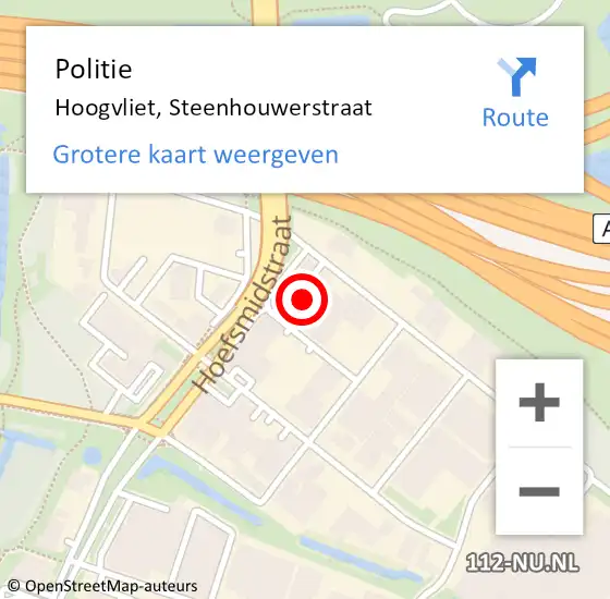 Locatie op kaart van de 112 melding: Politie Hoogvliet, Steenhouwerstraat op 28 september 2023 16:31