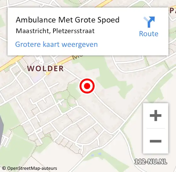 Locatie op kaart van de 112 melding: Ambulance Met Grote Spoed Naar Maastricht, Pletzersstraat op 28 september 2023 16:40