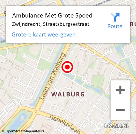 Locatie op kaart van de 112 melding: Ambulance Met Grote Spoed Naar Zwijndrecht, Straatsburgsestraat op 28 september 2023 17:00