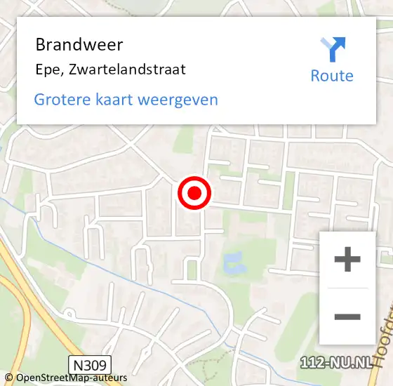 Locatie op kaart van de 112 melding: Brandweer Epe, Zwartelandstraat op 28 september 2023 17:05