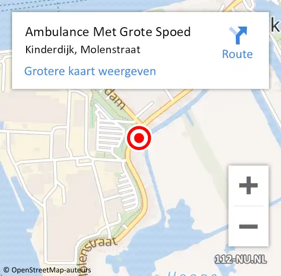 Locatie op kaart van de 112 melding: Ambulance Met Grote Spoed Naar Kinderdijk, Molenstraat op 28 september 2023 17:26