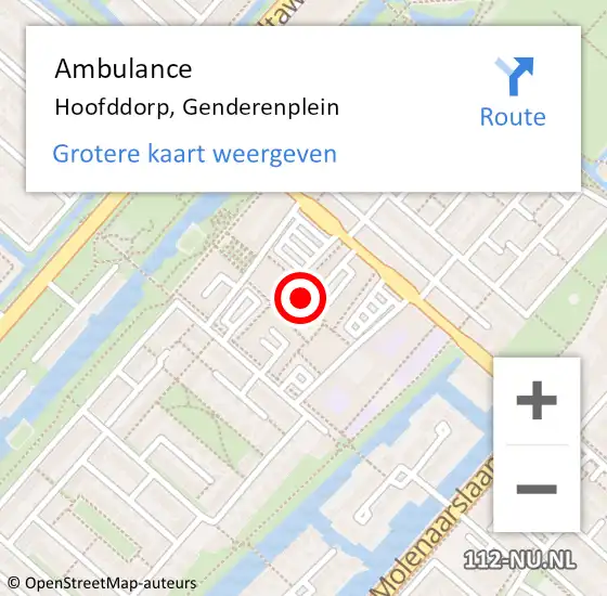 Locatie op kaart van de 112 melding: Ambulance Hoofddorp, Genderenplein op 28 september 2023 17:27