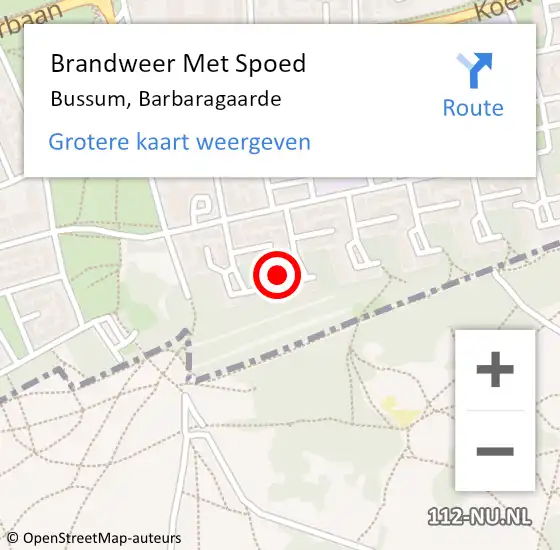 Locatie op kaart van de 112 melding: Brandweer Met Spoed Naar Bussum, Barbaragaarde op 28 september 2023 17:43