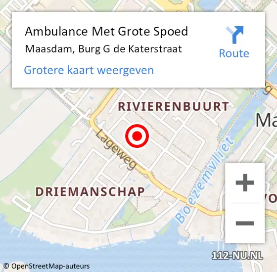 Locatie op kaart van de 112 melding: Ambulance Met Grote Spoed Naar Maasdam, Burg G de Katerstraat op 28 september 2023 18:03