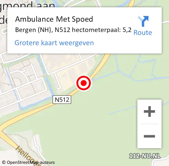 Locatie op kaart van de 112 melding: Ambulance Met Spoed Naar Bergen (NH), N512 hectometerpaal: 5,2 op 28 september 2023 18:18