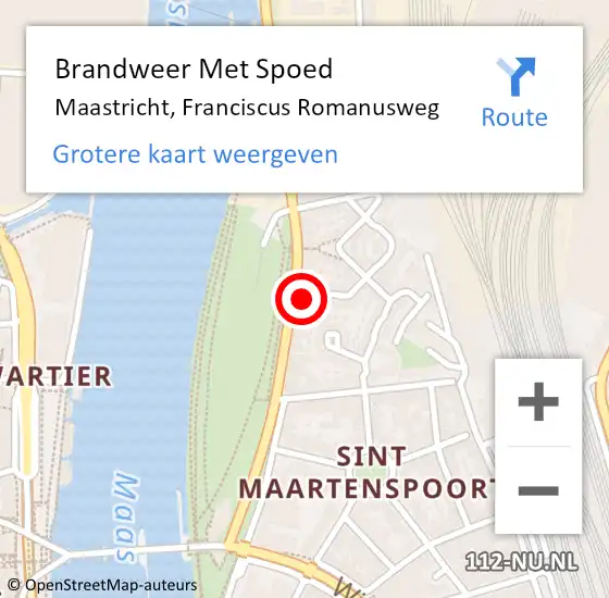 Locatie op kaart van de 112 melding: Brandweer Met Spoed Naar Maastricht, Franciscus Romanusweg op 28 september 2023 18:35